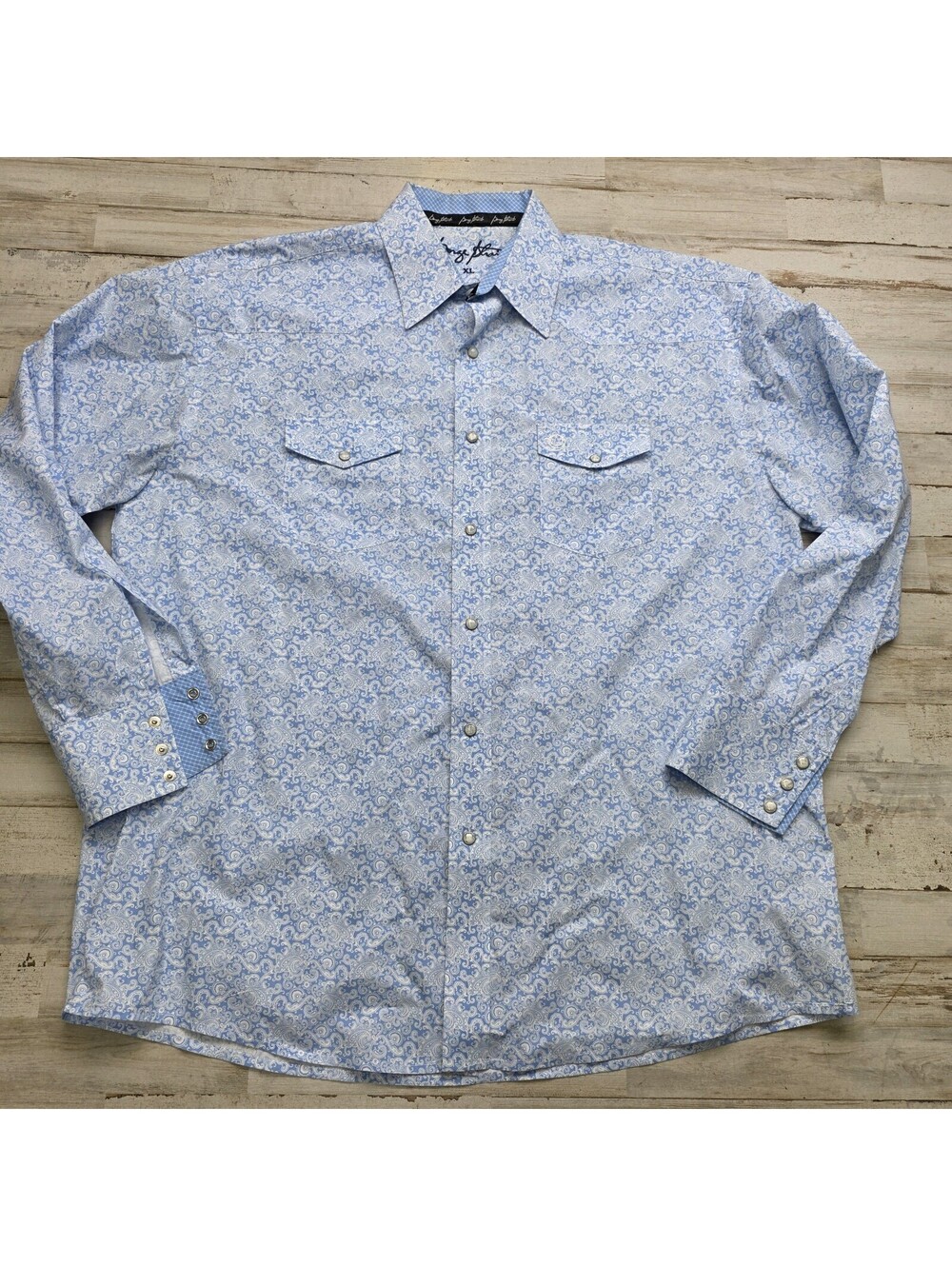 Wrangler George Strait Mens XL Blue Paisley Country Western Pearl Snap Shirt